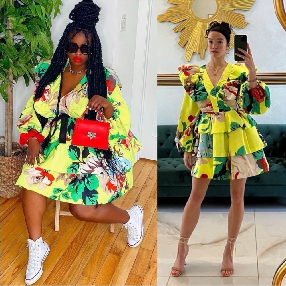 NWT Christopher John Rogers for Target Yellow Floral Long Sleeve Ruffle Dress 2 - Picture 13 of 15